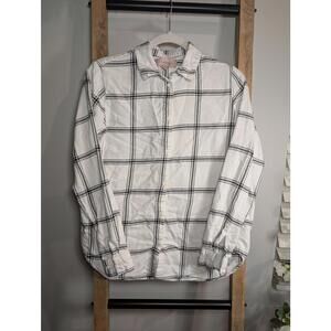 Philosophy Women's White and Black Plaid Button-Up Shirt Size Small